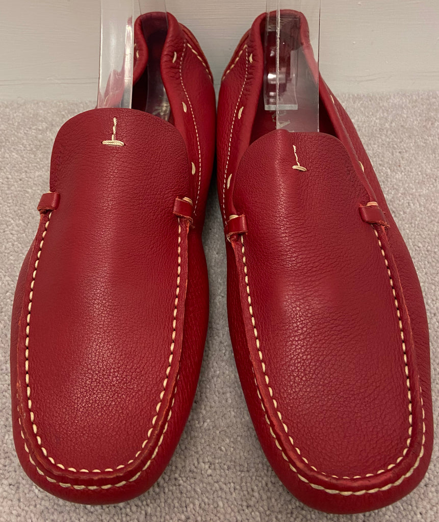 PRADA Women's Red Pebbled Leather Slip On Casual Loafers Shoes EU38.5 UK5.5