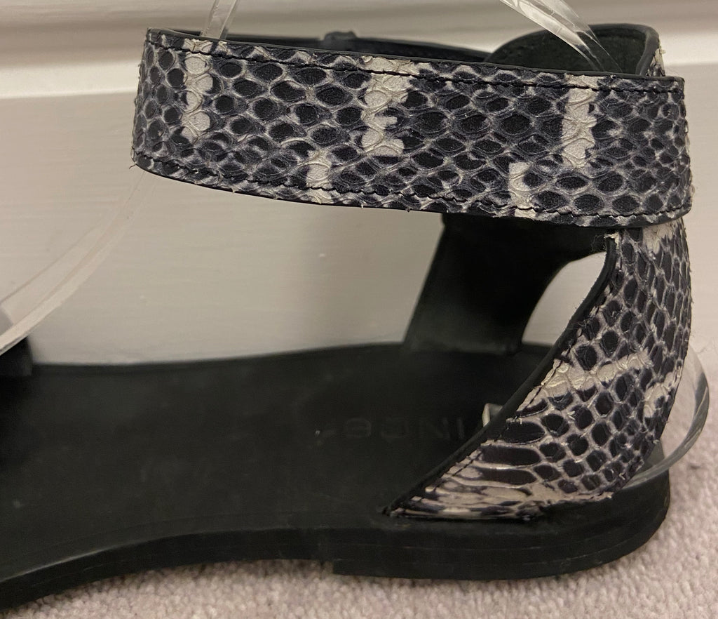 VINCE Black Cream Leather Animal Print Strappy Open Toe Flat Sandals Shoes UK6