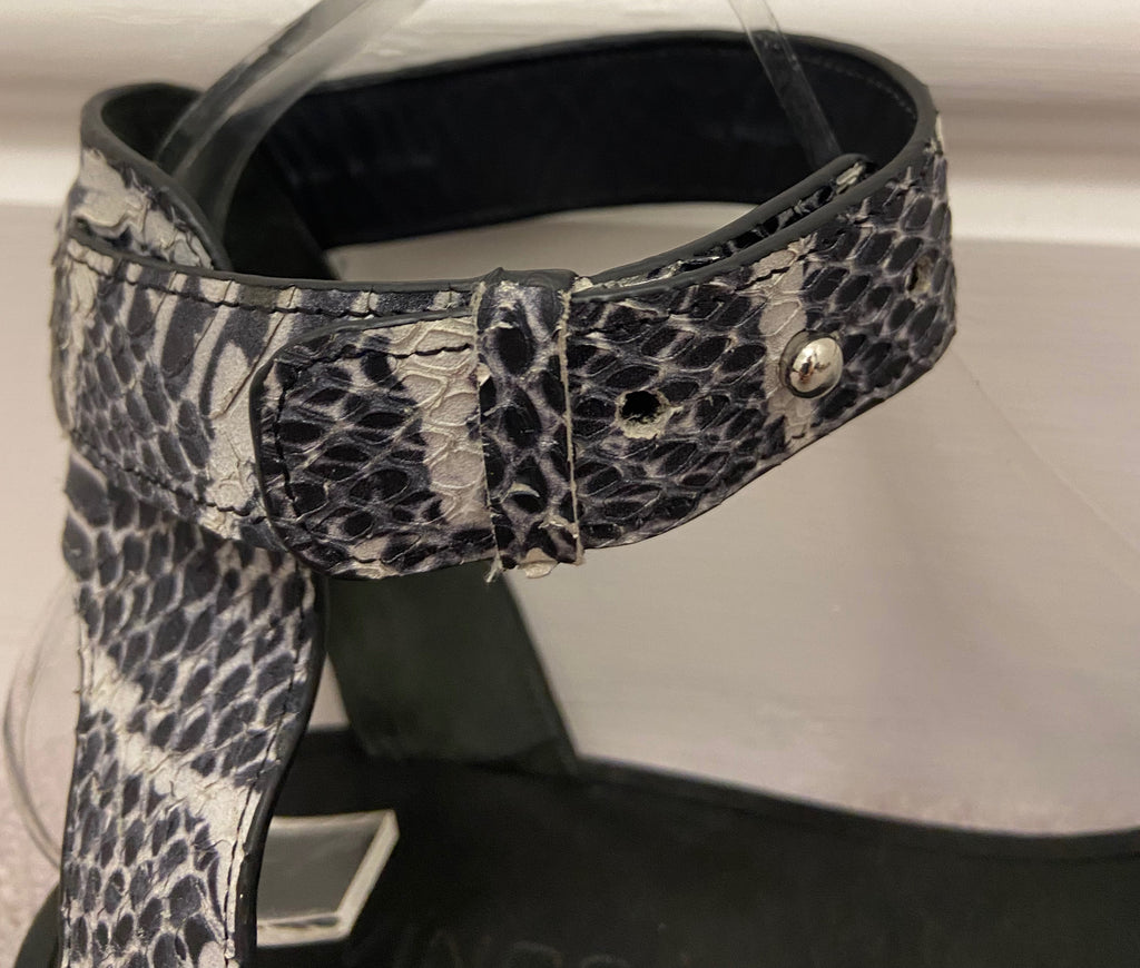 VINCE Black Cream Leather Animal Print Strappy Open Toe Flat Sandals Shoes UK6