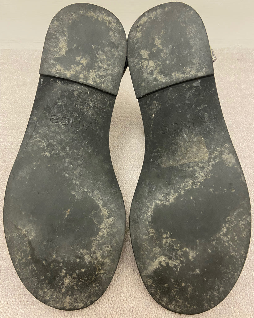 VINCE Black Cream Leather Animal Print Strappy Open Toe Flat Sandals Shoes UK6