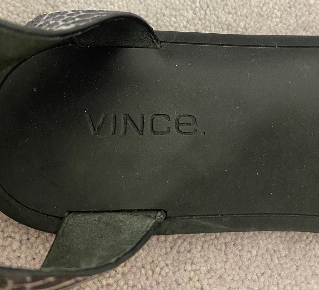 VINCE Black Cream Leather Animal Print Strappy Open Toe Flat Sandals Shoes UK6