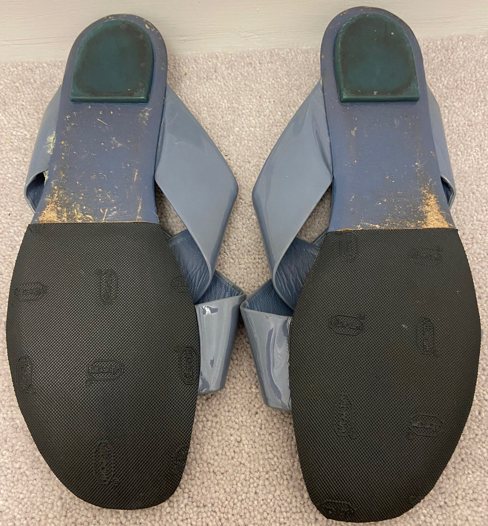 YSL YVES SAINT LAURENT Blue/Grey Leather Patent Strappy Flat Sandals Shoes UK6