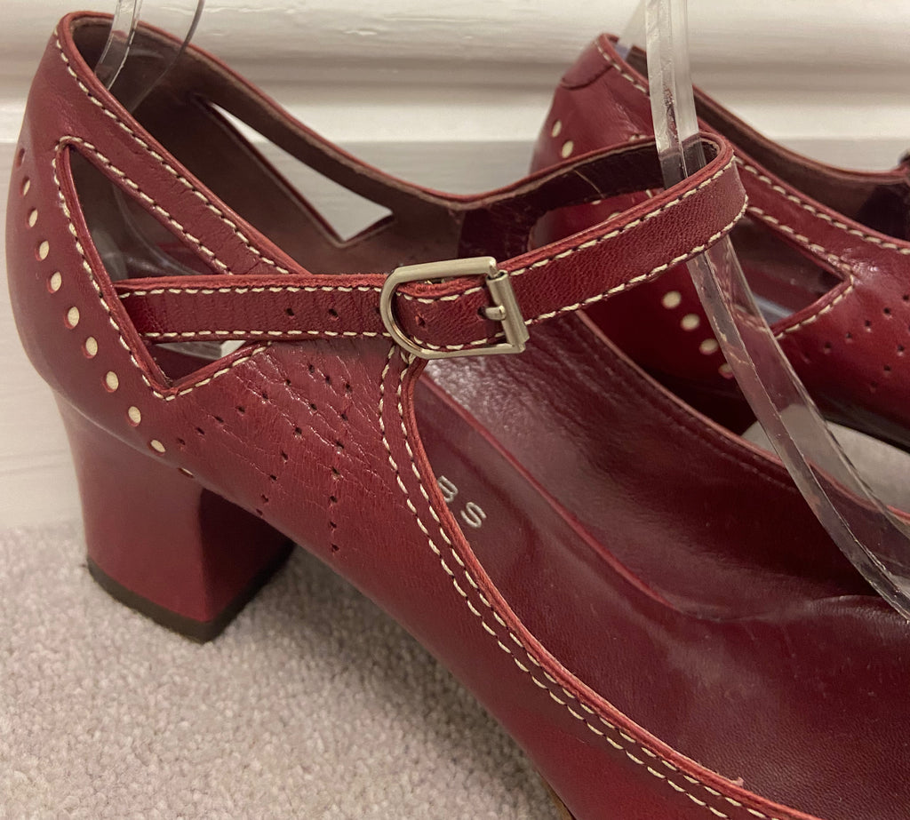 MARC JACOBS Burgundy Leather Round Toe Ankle Strap Block Heel Shoes EU39 UK6