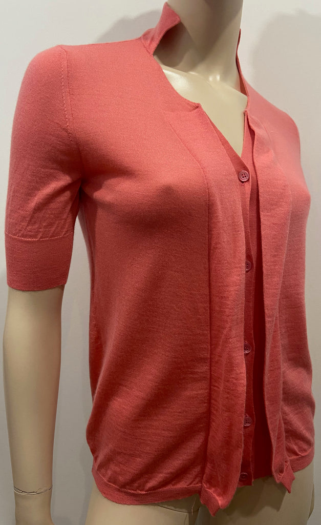 MARNI Coral Pink 100% Cashmere Fine Knitwear Short Sleeve Cardigan Top 40 UK8