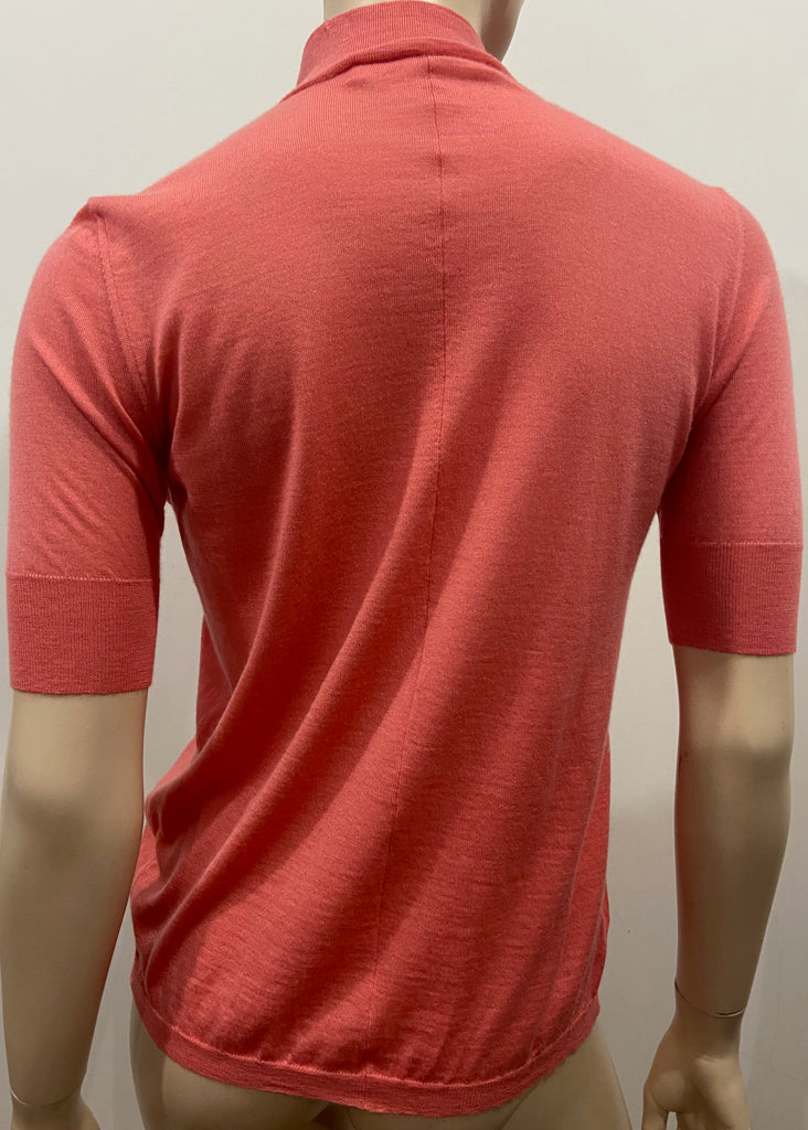 MARNI Coral Pink 100% Cashmere Fine Knitwear Short Sleeve Cardigan Top 40 UK8