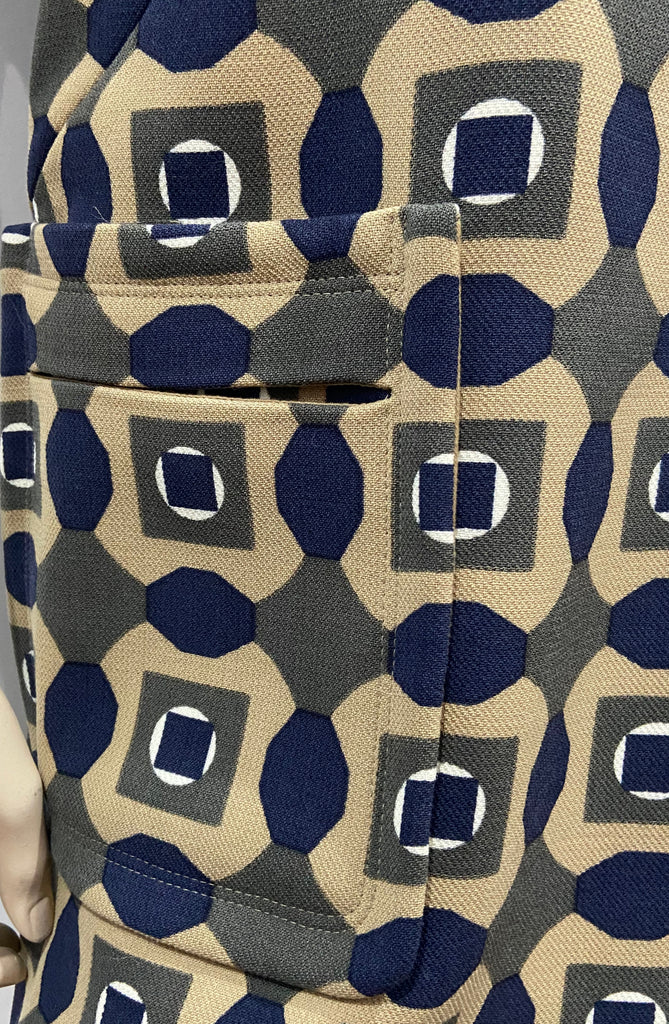 MARNI Beige Khaki & Cream Wool Geometric Print Short Sleeve Shirt Coat Dress 40