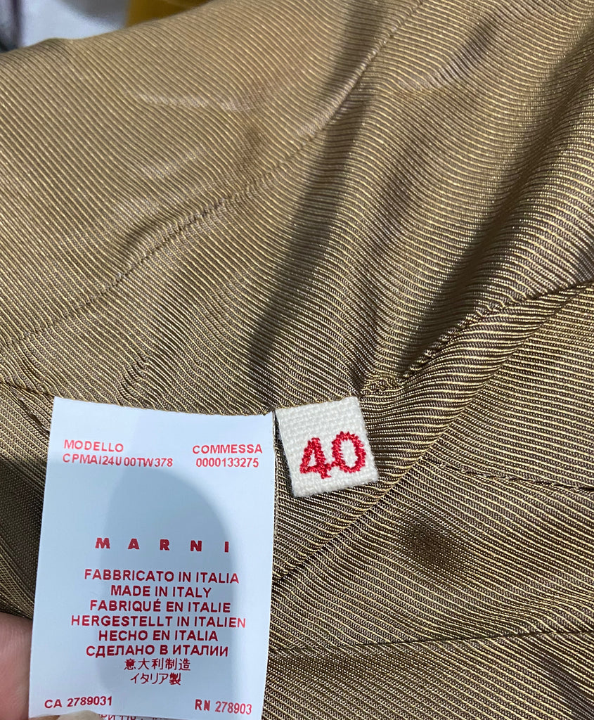 MARNI Beige Khaki & Cream Wool Geometric Print Short Sleeve Shirt Coat Dress 40