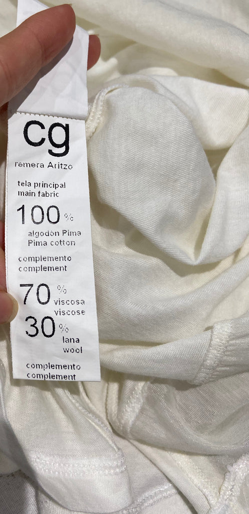 CORA GROPPO Pima Cotton Round Neck Sheer Panel Short Sleeve T-Shirt Tee Top S