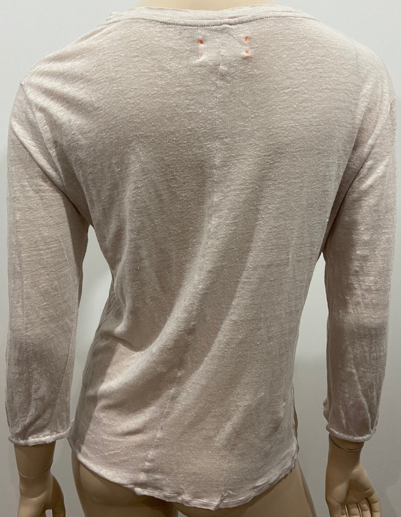 CHINTI & PARKER Pinky Beige Round Neck Semi Sheer 3/4 Sleeve T-Shirt Tee Top M