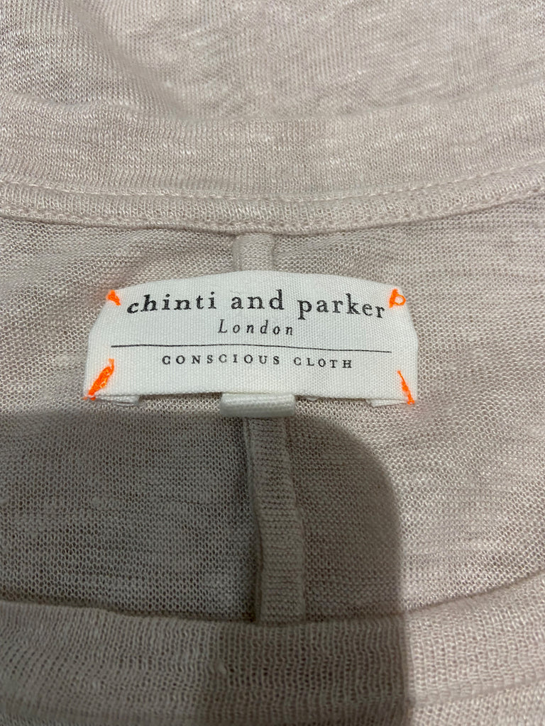 CHINTI & PARKER Pinky Beige Round Neck Semi Sheer 3/4 Sleeve T-Shirt Tee Top M