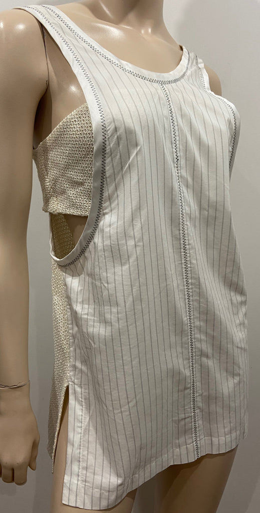 3.1 PHILLIP LIM White & Black Pinstripe Sleeveless Knitted Detail Blouse Top 4 U