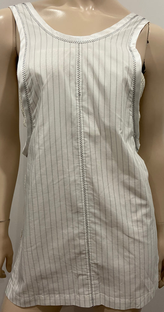 3.1 PHILLIP LIM White & Black Pinstripe Sleeveless Knitted Detail Blouse Top 4 U