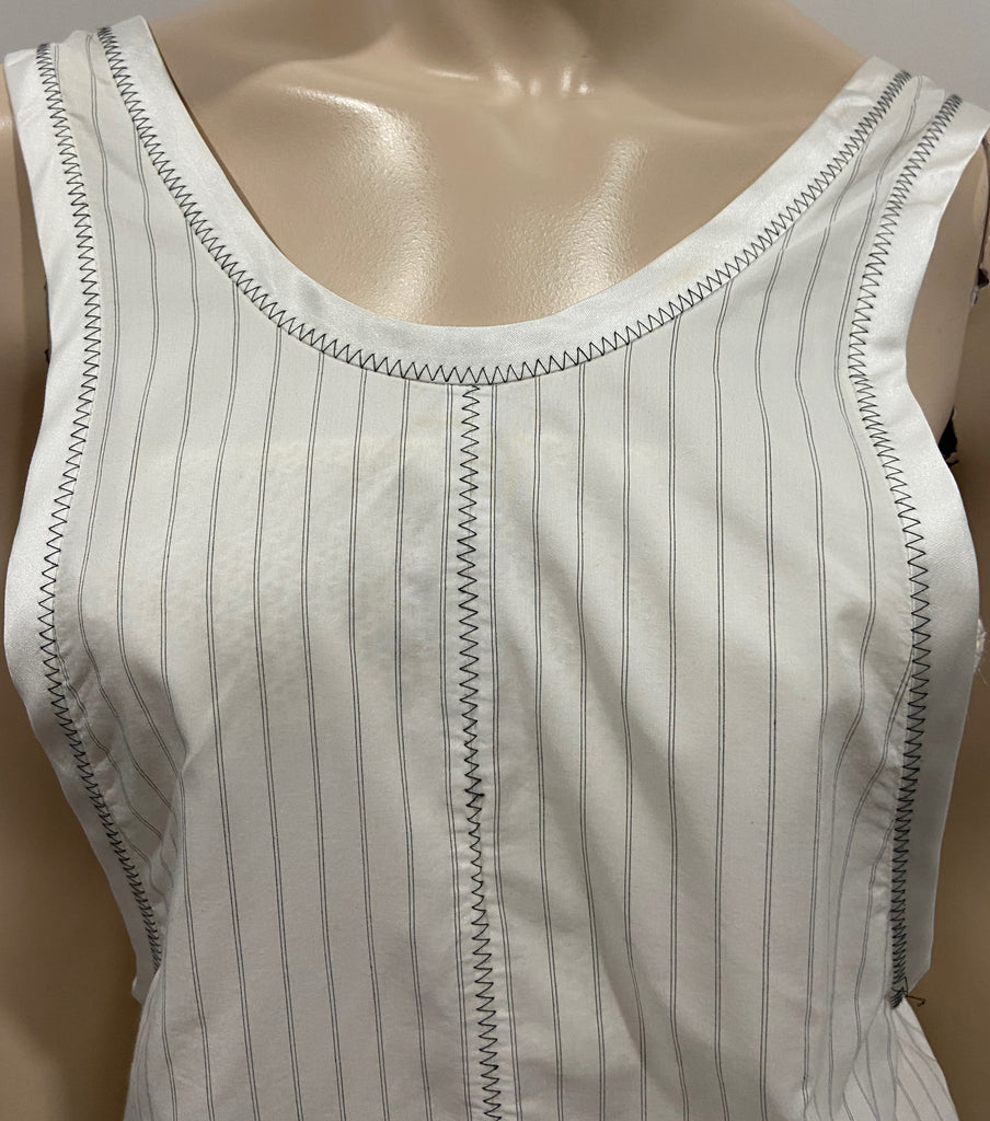 3.1 PHILLIP LIM White & Black Pinstripe Sleeveless Knitted Detail Blouse Top 4 U