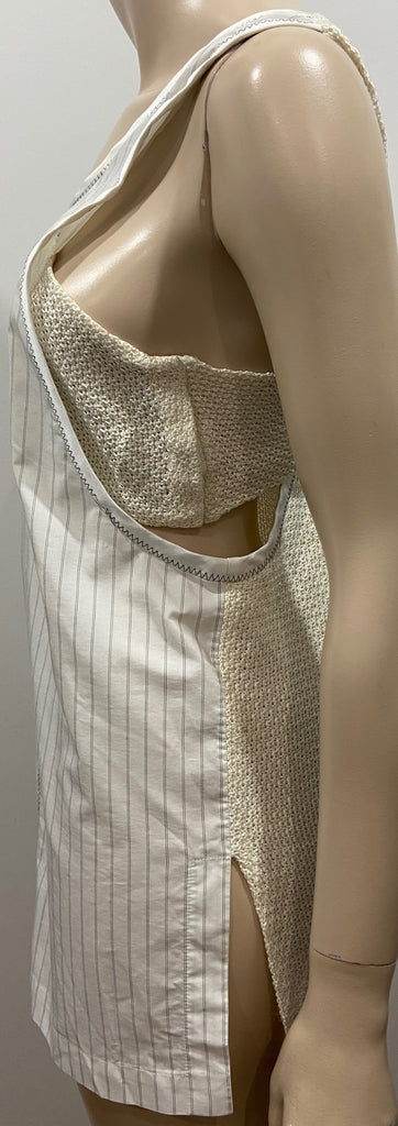 3.1 PHILLIP LIM White & Black Pinstripe Sleeveless Knitted Detail Blouse Top 4 U