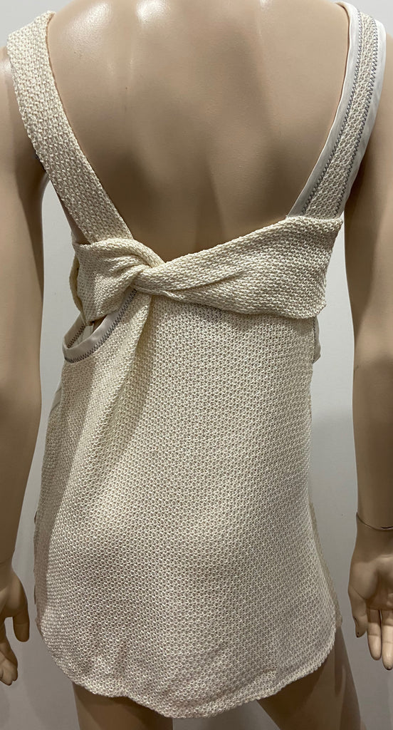 3.1 PHILLIP LIM White & Black Pinstripe Sleeveless Knitted Detail Blouse Top 4 U