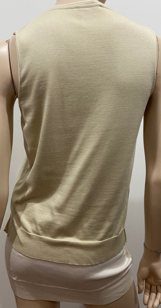 CELINE Cream Beige Silk & Cotton Knit Sleeveless Layered Camisole Tank Vest Top