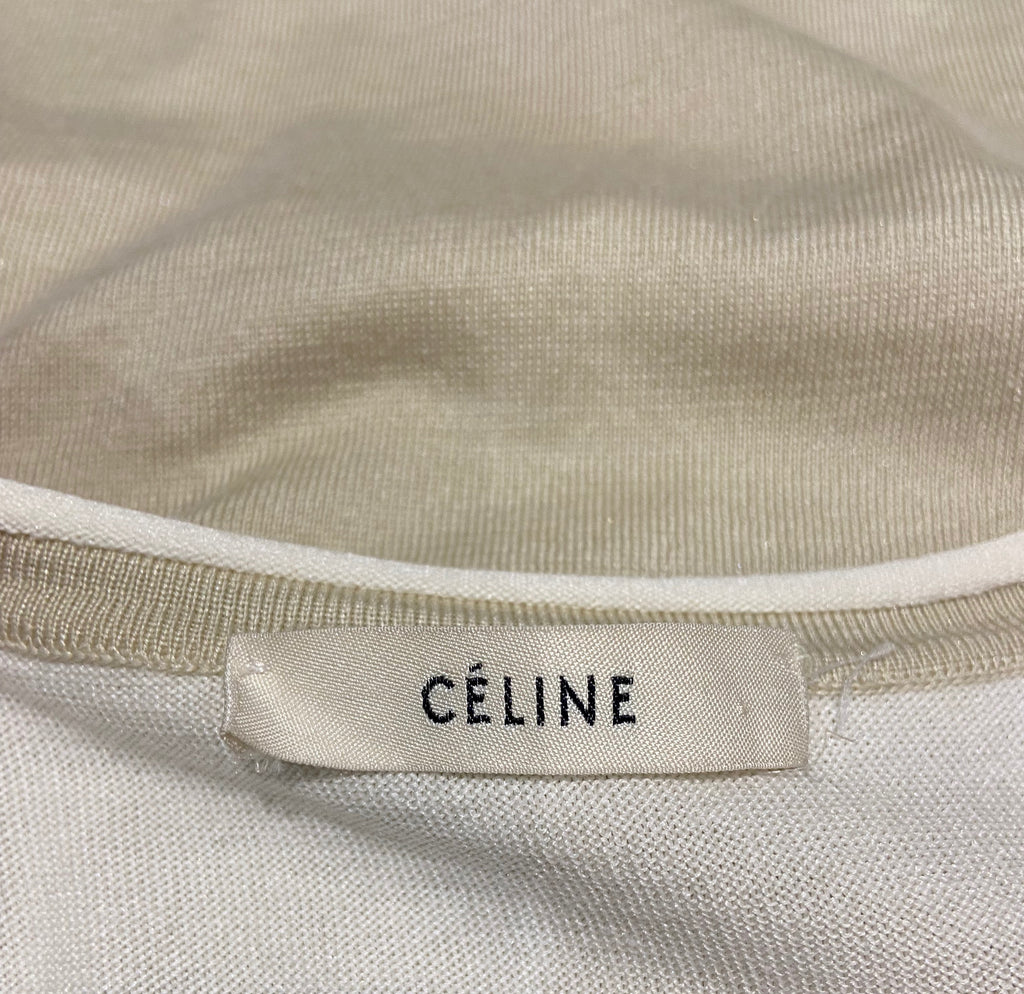 CELINE Cream Beige Silk & Cotton Knit Sleeveless Layered Camisole Tank Vest Top