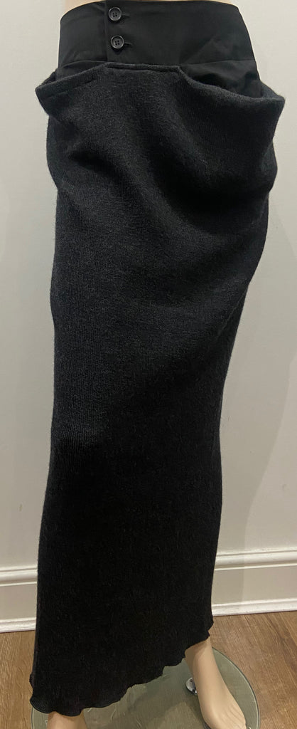 YOHJI YAMAMOTO Black & Grey Wool Blend Knitwear Long Length Maxi Pencil Skirt M