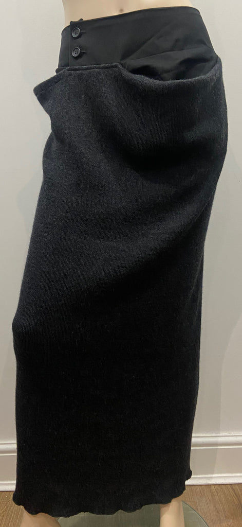 YOHJI YAMAMOTO Black & Grey Wool Blend Knitwear Long Length Maxi Pencil Skirt M