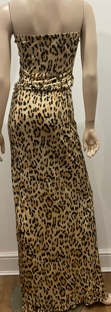 MELISSA ODABASH Beige Black Modal Leopard Animal Print Long Length Maxi Dress M