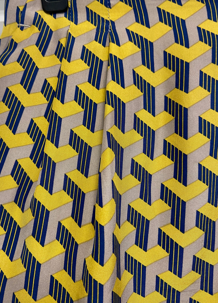 RAG & BONE Beige Yellow & Blue Silk Satin Geometric Print Hotpants Shorts 4 UK8