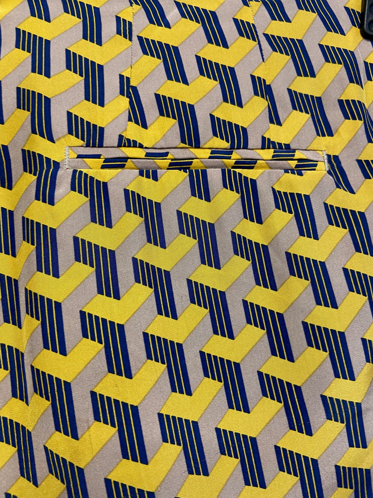 RAG & BONE Beige Yellow & Blue Silk Satin Geometric Print Hotpants Shorts 4 UK8