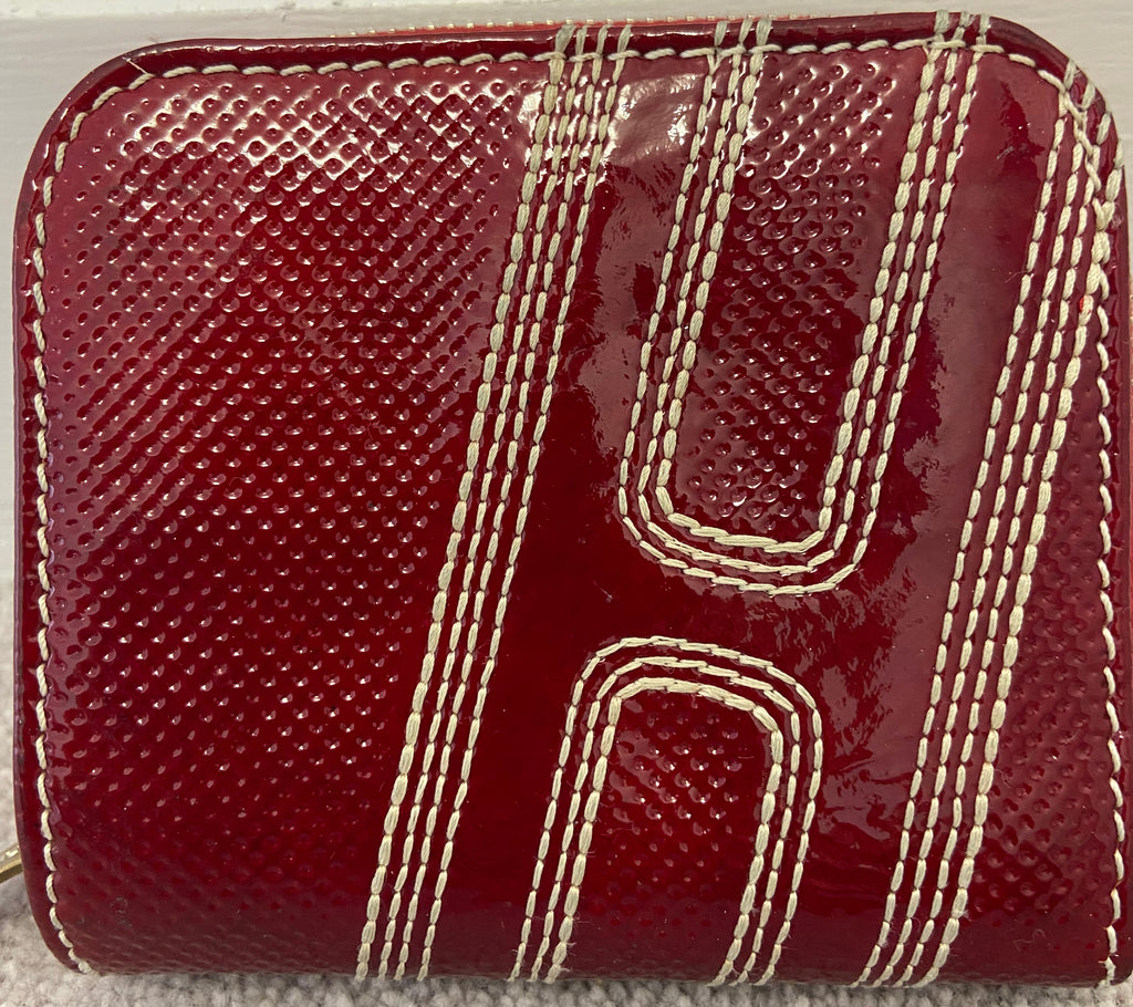 HOGAN Red Leather Patent Perforated Detail Coin Pocket & Card Slot Purse Wallet