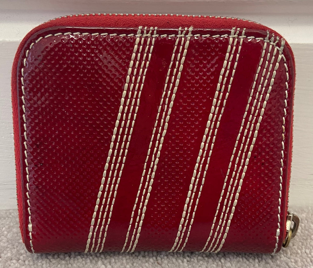 HOGAN Red Leather Patent Perforated Detail Coin Pocket & Card Slot Purse Wallet
