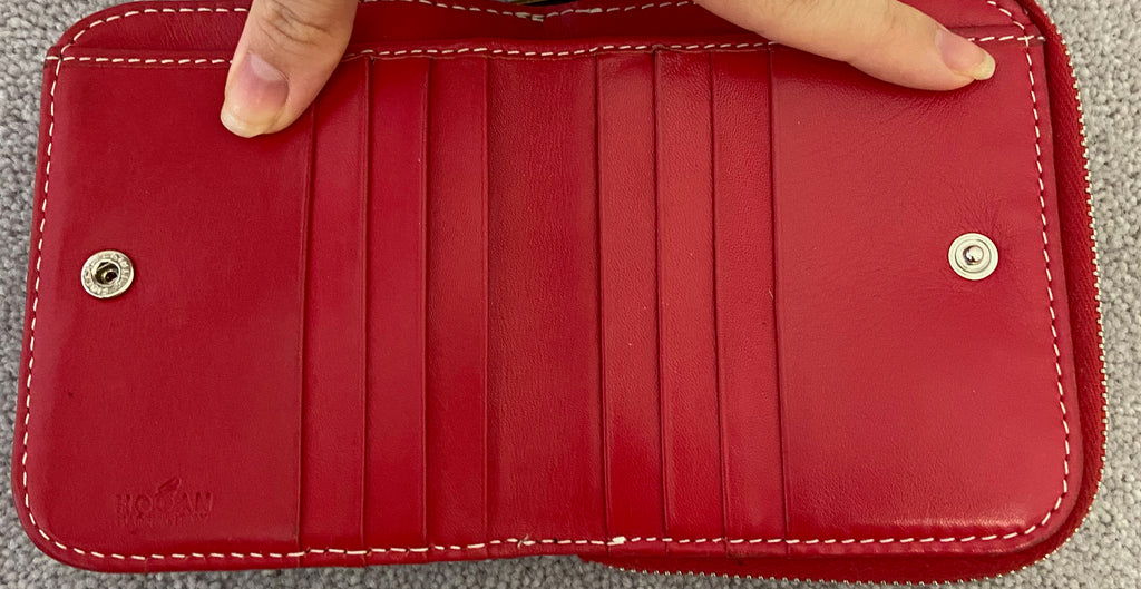 HOGAN Red Leather Patent Perforated Detail Coin Pocket & Card Slot Purse Wallet
