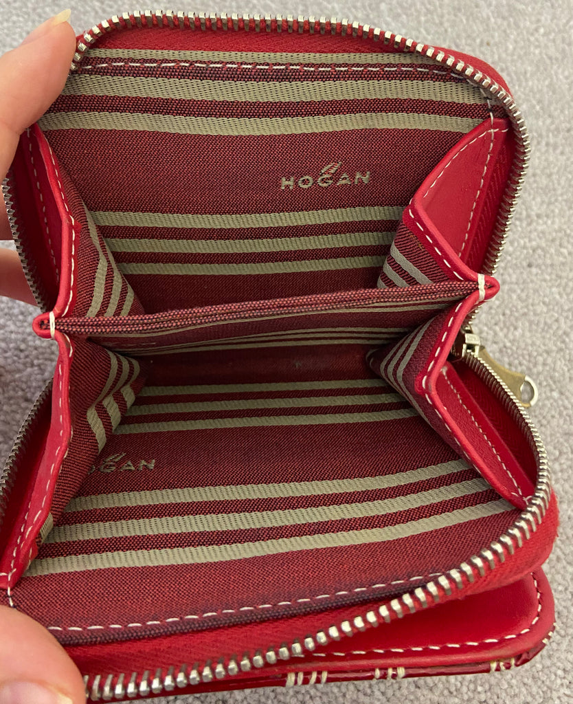 HOGAN Red Leather Patent Perforated Detail Coin Pocket & Card Slot Purse Wallet