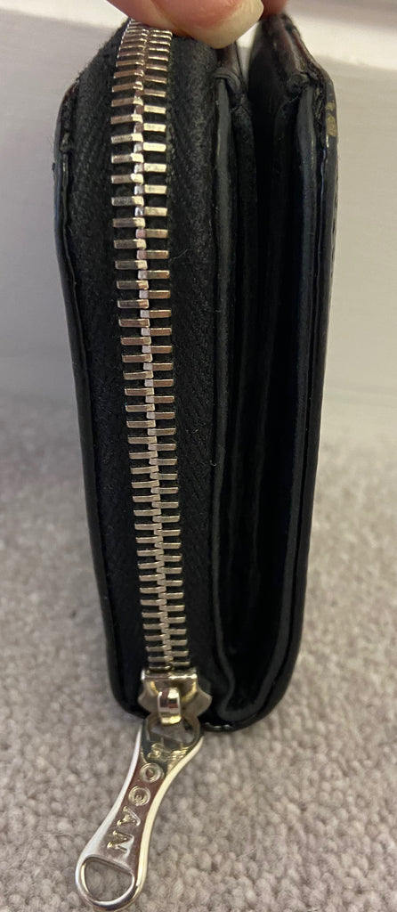 HOGAN Black Leather Patent Perforated Detail Coin Pocket Card Slot Purse Wallet