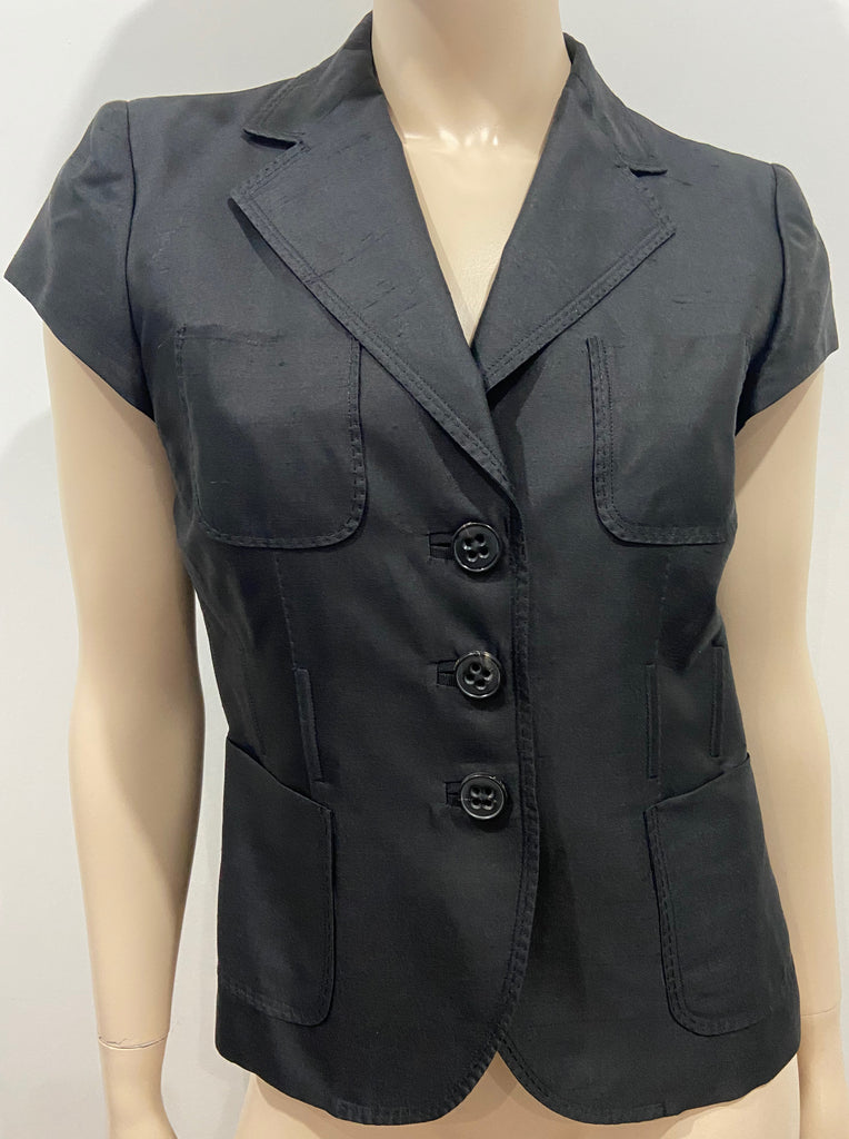 6267 Women's Silk & Cotton Blend Collared Short Sleeve Lined Blazer Jacket UK12
