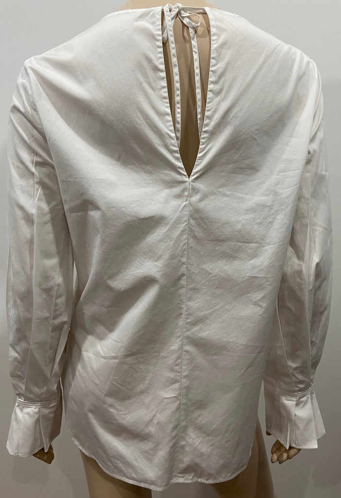 3.1 PHILLIP LIM White 100% Cotton V Neck Tie Rear Long Sleeve Blouse Shirt Top