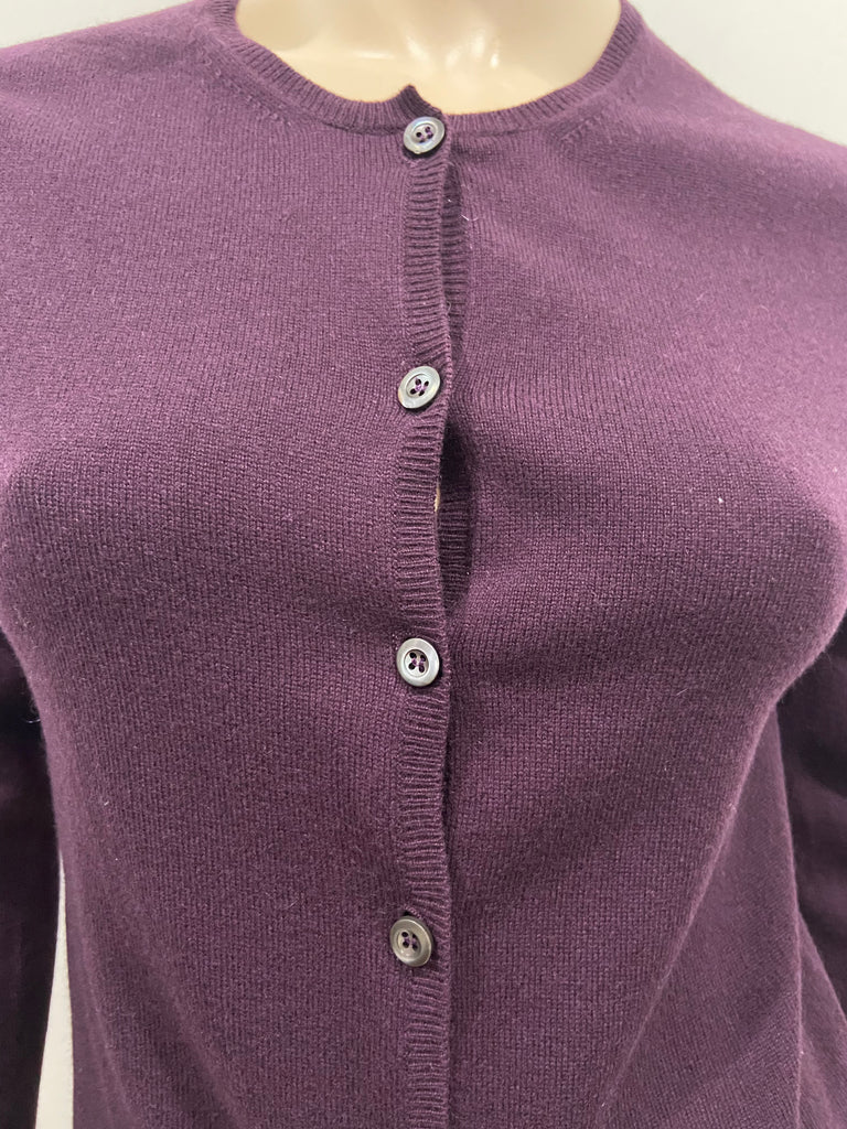 PRADA Plum Purple 100% Cashmere Round Neck Long Sleeve Cardigan Top 42 UK10