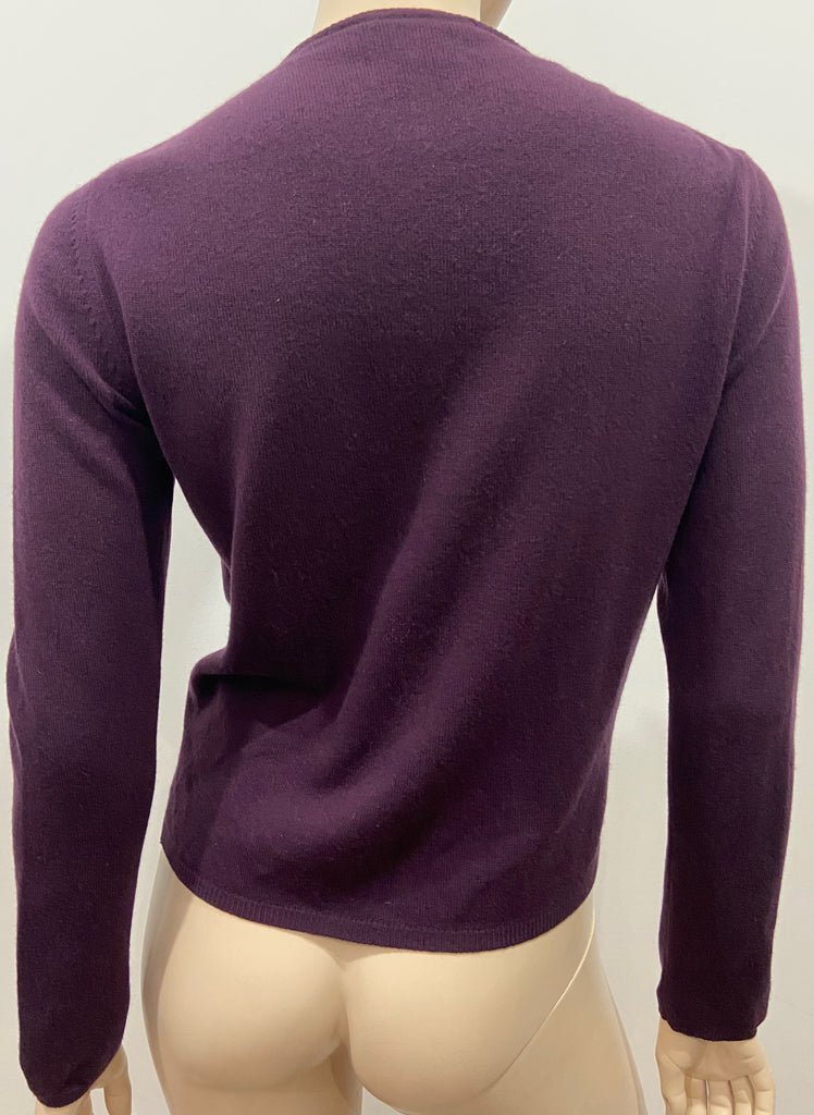 PRADA Plum Purple 100% Cashmere Round Neck Long Sleeve Cardigan Top 42 UK10