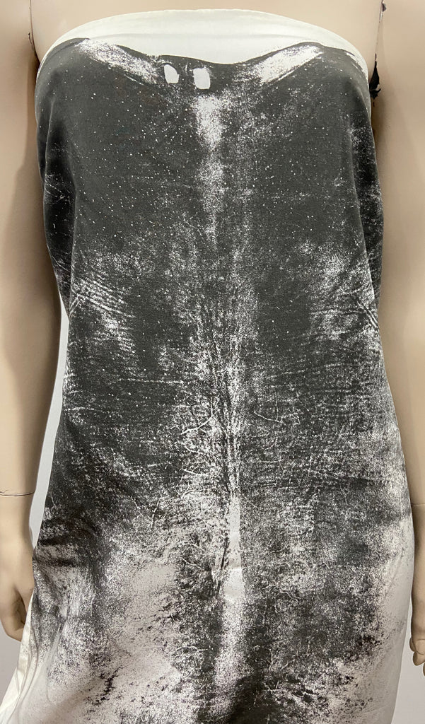 HELMUT LANG Cream & Charcoal Grey Abstract Print Strapless Sleeveless Dress UK12