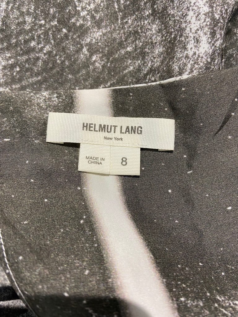 HELMUT LANG Cream & Charcoal Grey Abstract Print Strapless Sleeveless Dress UK12