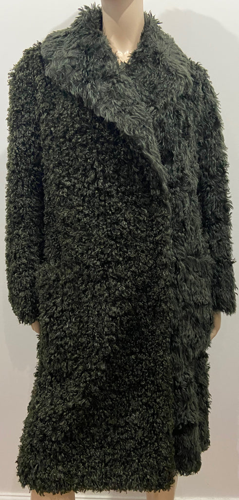 3.1 PHILLIP LIM Green Mohair Faux Shearling Double Breasted Long Sleeve Coat