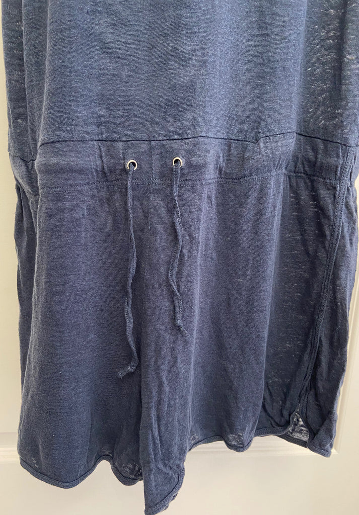 FINE COLLECTION Navy Blue 100% Linen Round Neck Sleeveless Romper Playsuit S