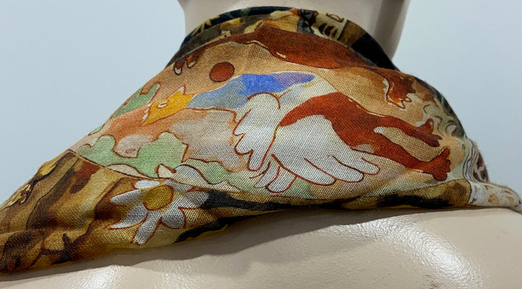 RADICAL CHIC Multi Colour Wool & Silk Abstract Medieval Print Large Scarf Shawl