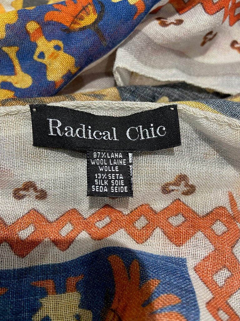 RADICAL CHIC Multi Colour Wool & Silk Abstract Medieval Print Large Scarf Shawl