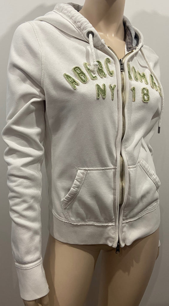 ABERCROMBIE & FITCH White Cotton Zip Fastened Long Sleeve Hoodie Sweater Top L