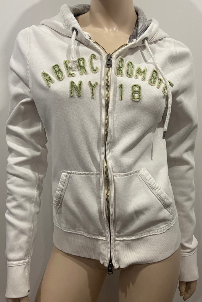 ABERCROMBIE & FITCH White Cotton Zip Fastened Long Sleeve Hoodie Sweater Top L