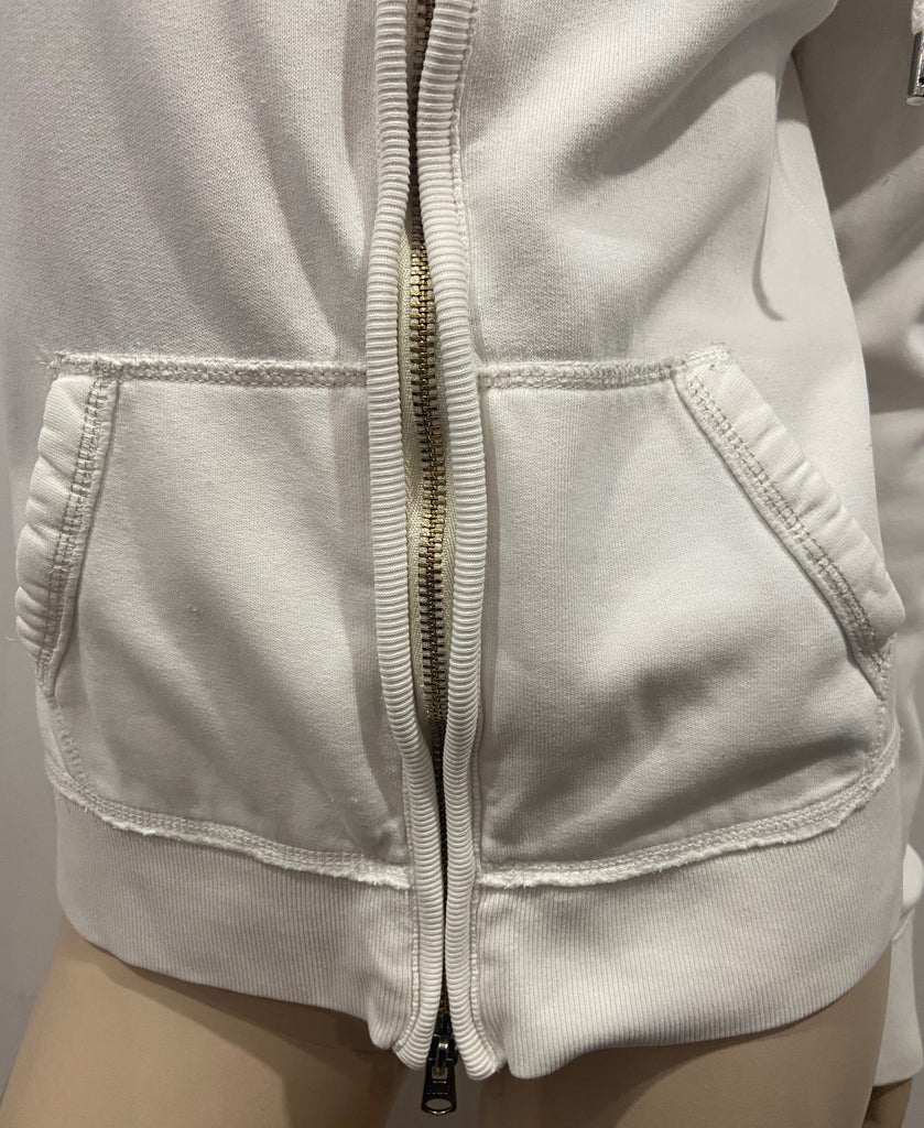 ABERCROMBIE & FITCH White Cotton Zip Fastened Long Sleeve Hoodie Sweater Top L