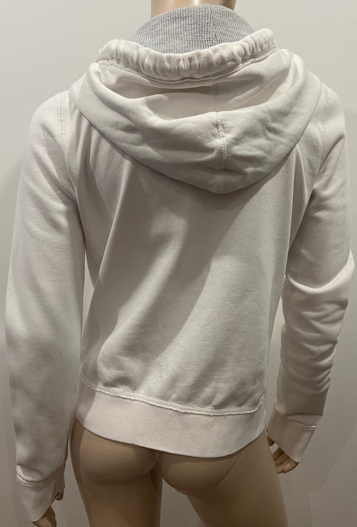 ABERCROMBIE & FITCH White Cotton Zip Fastened Long Sleeve Hoodie Sweater Top L