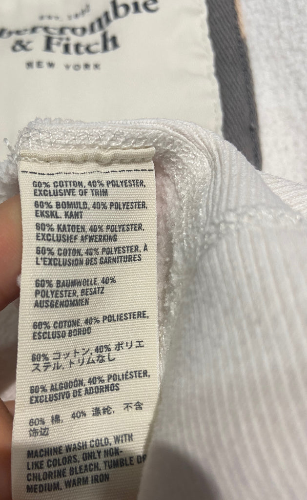 ABERCROMBIE & FITCH White Cotton Zip Fastened Long Sleeve Hoodie Sweater Top L