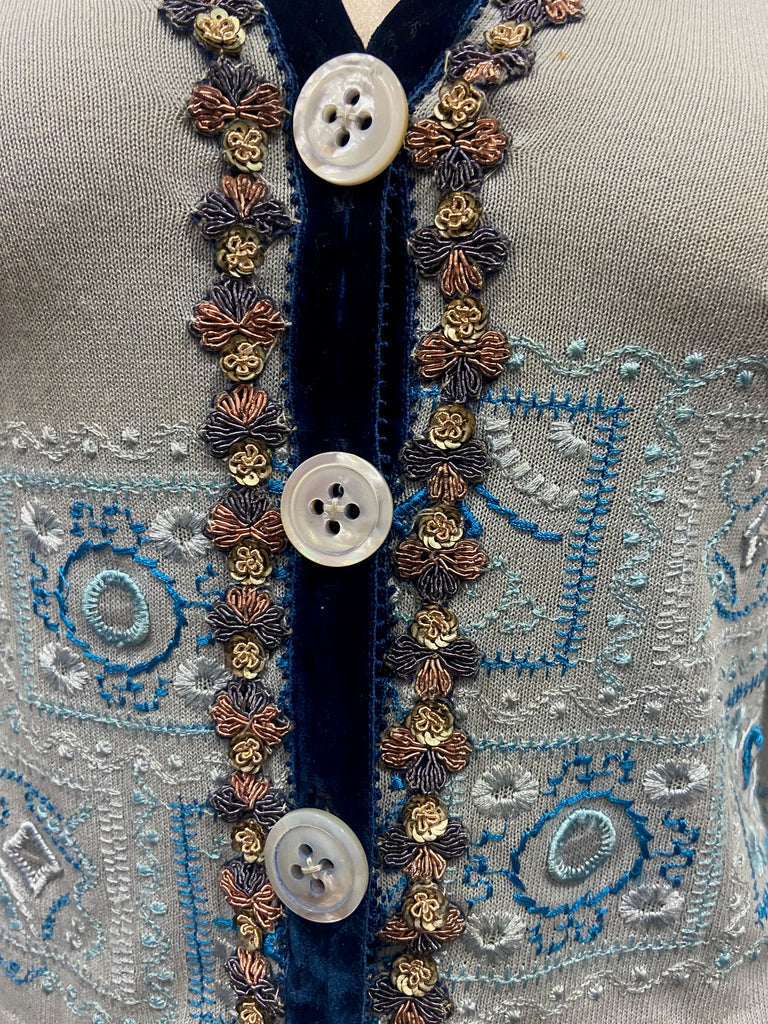 VOYAGE INVEST IN THE ORIGINAL Vintage Pale Blue Cotton Blend Knitwear Cardigan S