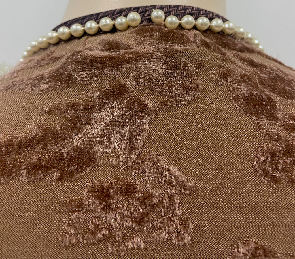 VOYAGE INVEST IN THE ORIGINAL Vintage Brown Floral Velvet Pearl Detail Cardigan