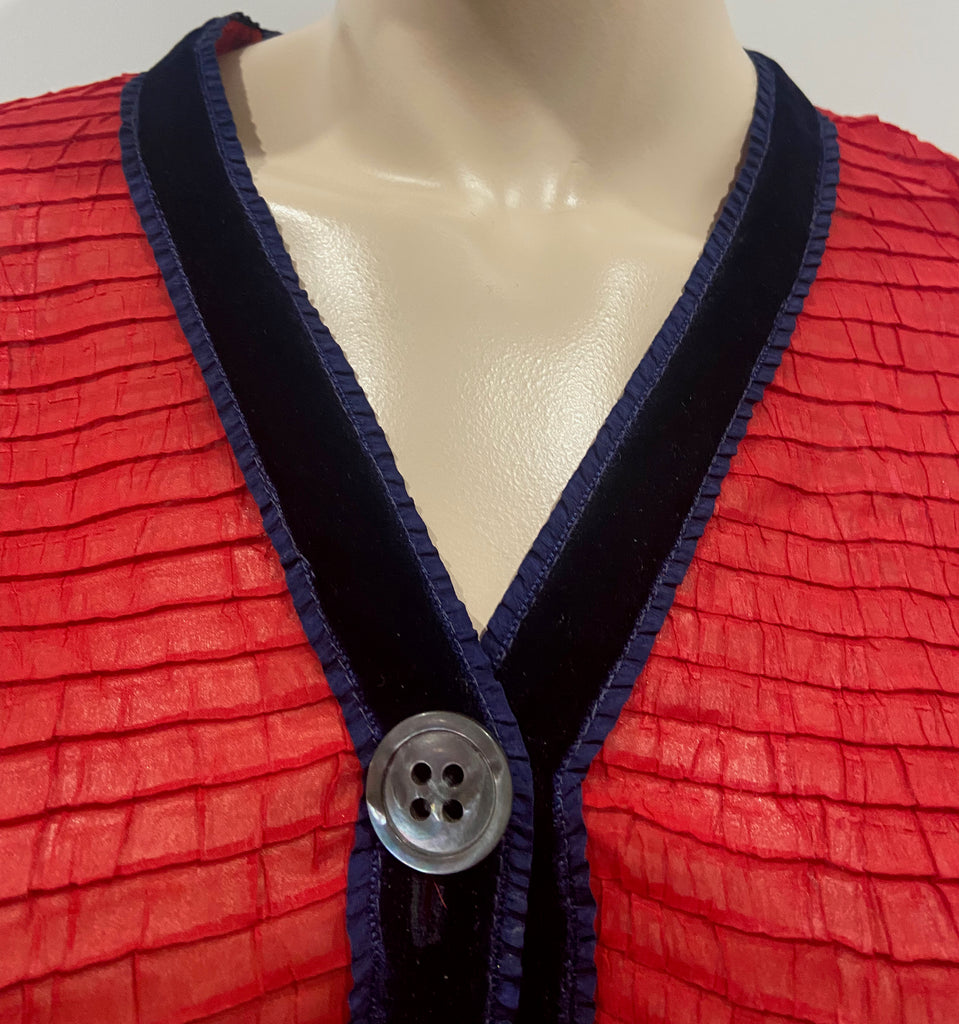 VOYAGE INVEST IN THE ORIGINAL Vintage Red Grey Velvet Sheer Detail Cardigan M