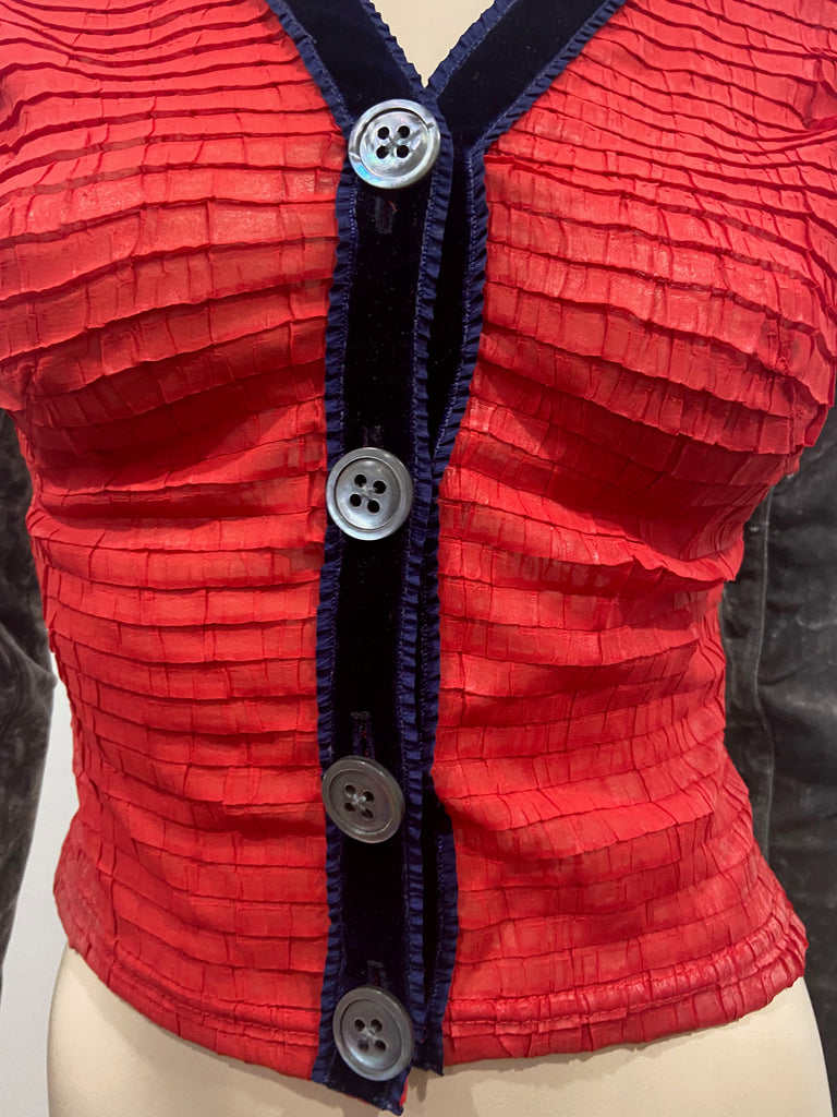 VOYAGE INVEST IN THE ORIGINAL Vintage Red Grey Velvet Sheer Detail Cardigan M